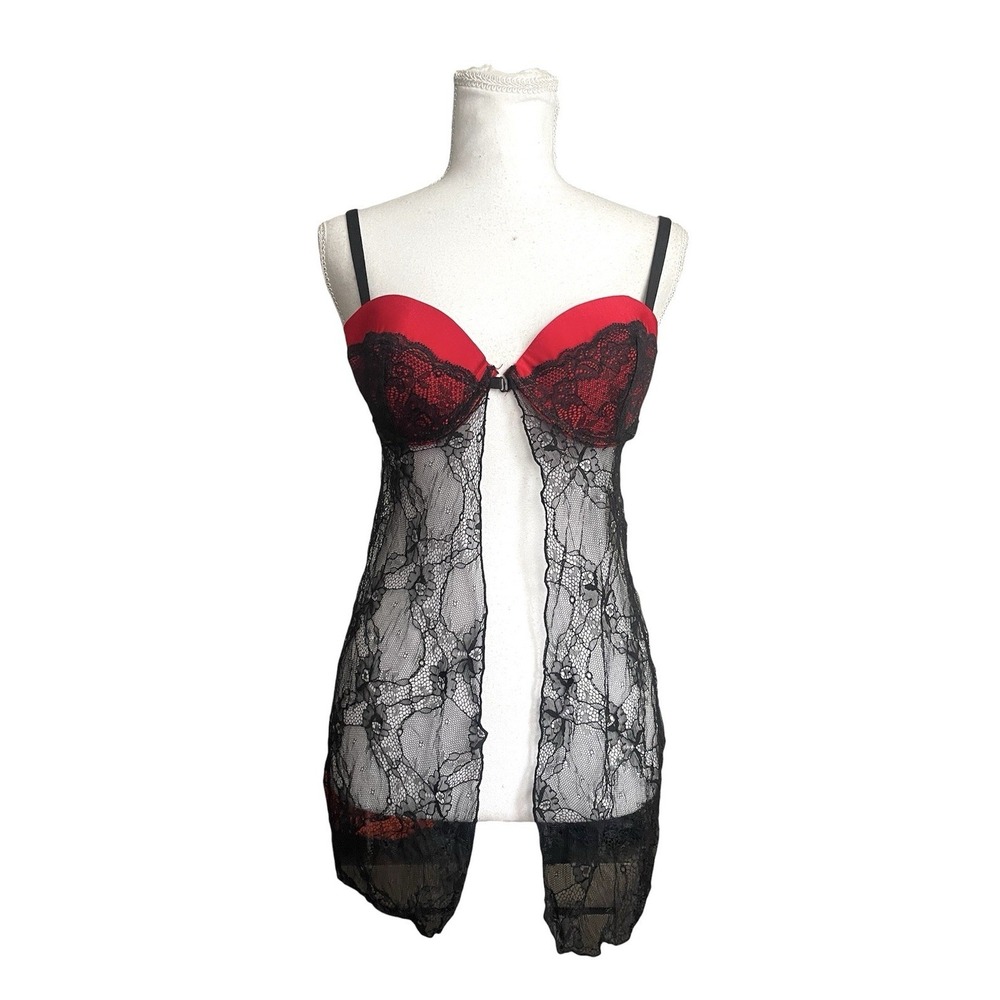 Vintage Y2k Rampage Intimates Lingerie Red Black Babydoll Slip‎ Sz M Sexy Gothic
